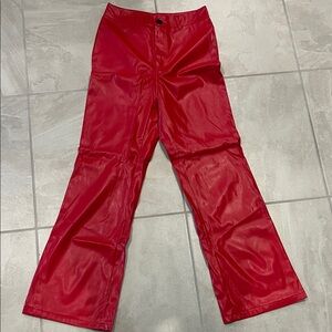 Vibrant Red Faux Leather Pants